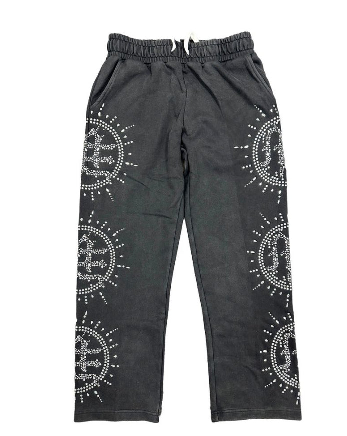 Mixed Emotion 'Eclipse' Grey Acid Wash Rhinestone Sweats