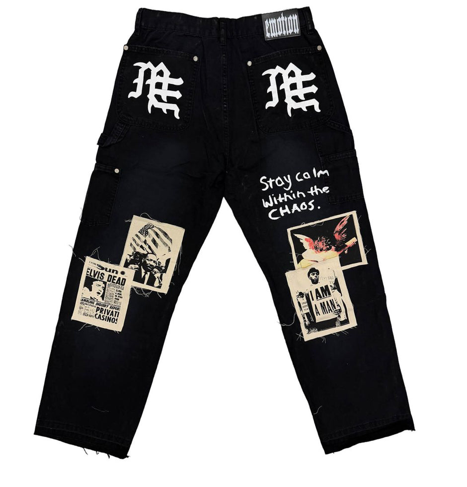 Mixed Emotion Black 'Newspaper' Carpenter Pants
