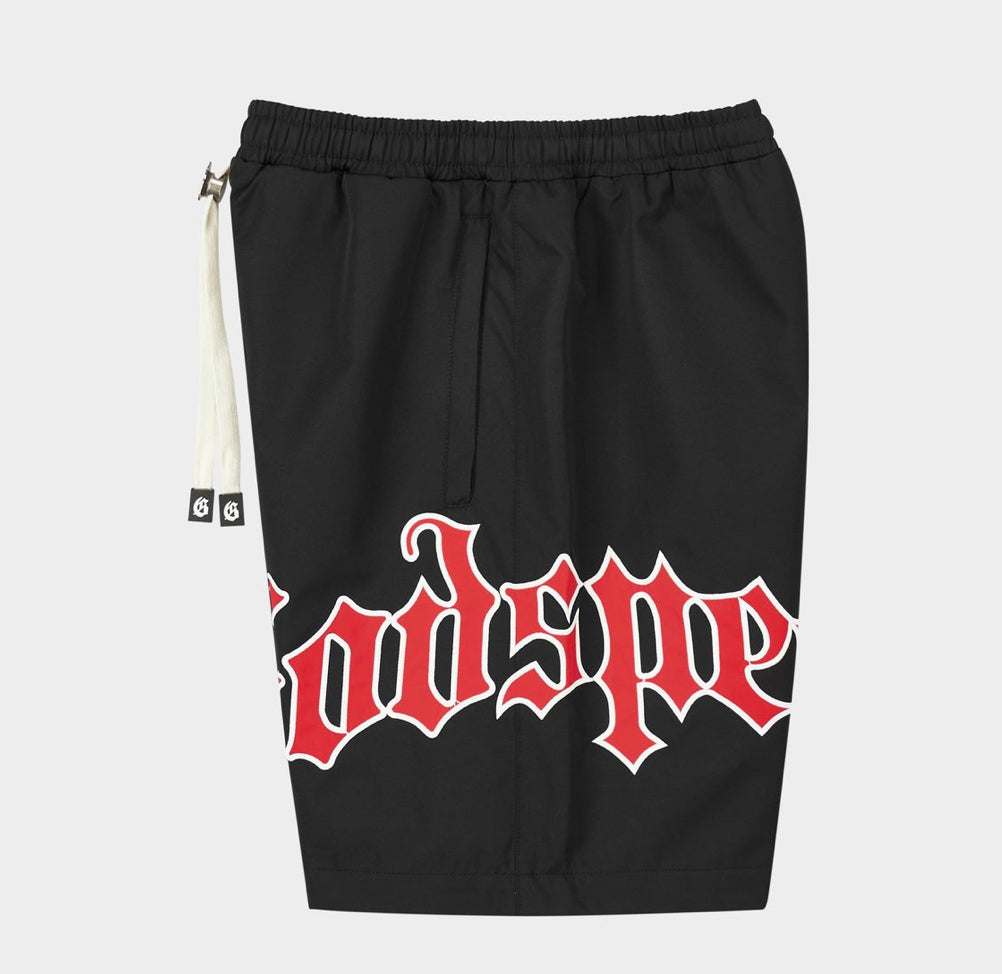 Godspeed OG Logo Nylon Shorts in Bred - alternate view