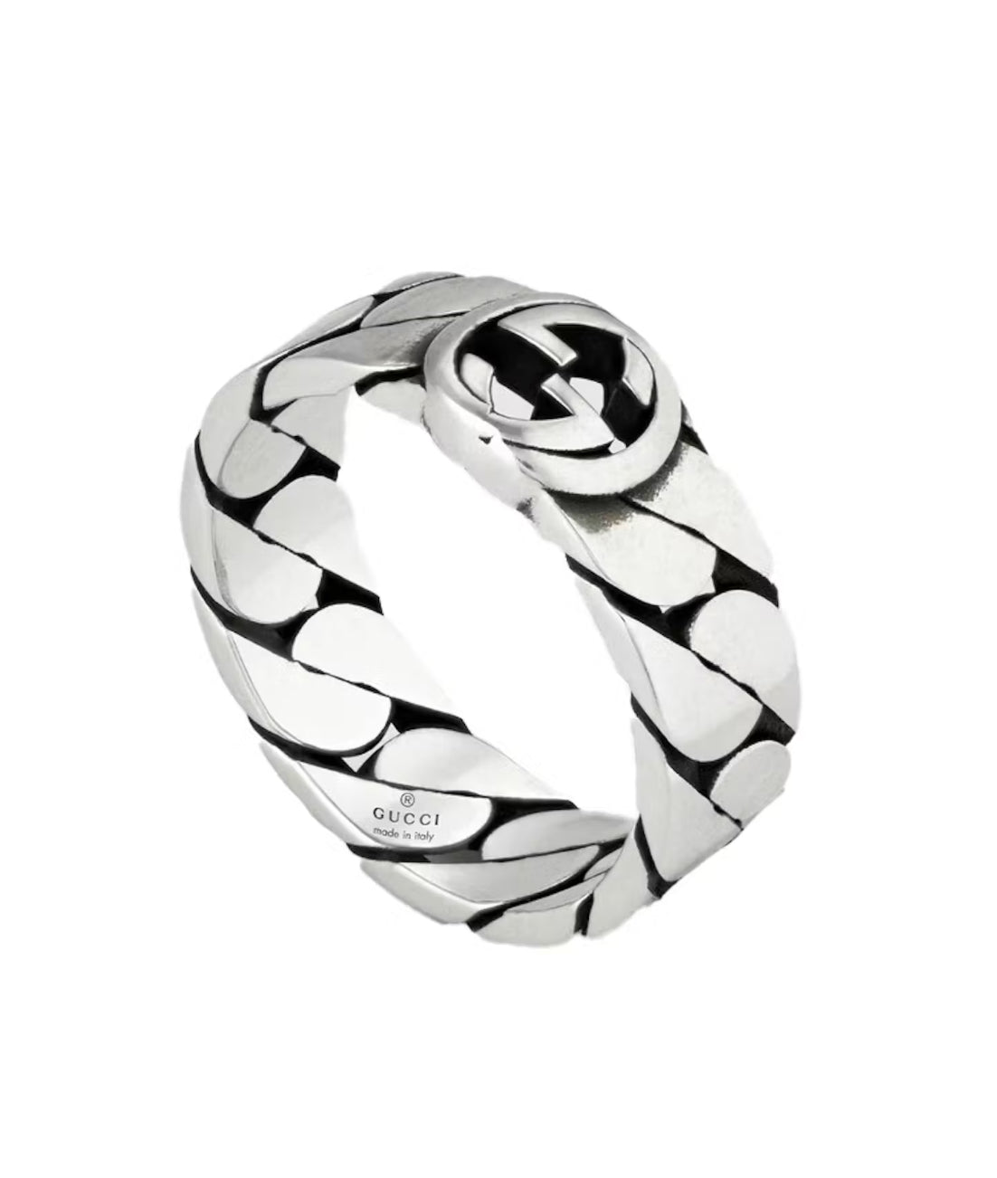 Gucci Interlocking G Ring — Sterling Silver Chain Band — Style 661515 (Size 10)