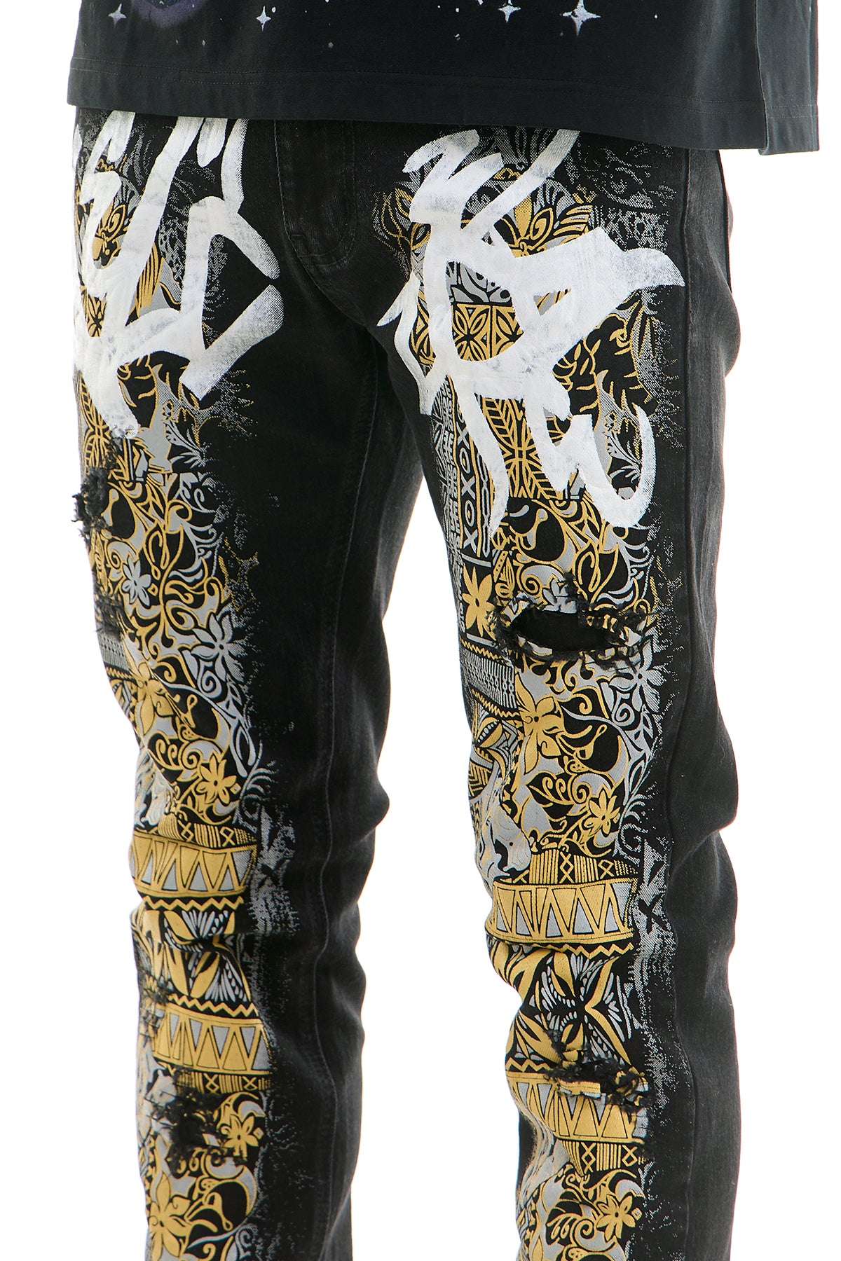 KND4870 Black | KDNK Tapestry Print Jeans