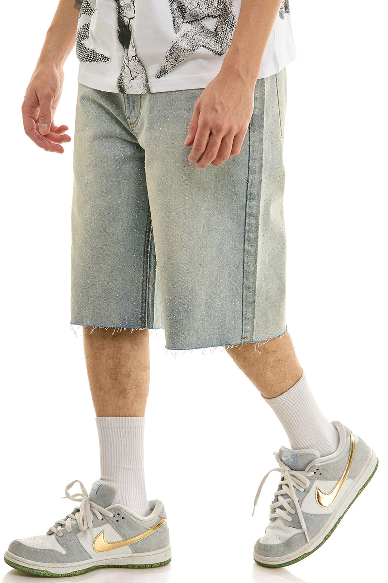 KND4964S Lt.Blue | KDNK Rhinestone Denim Shorts