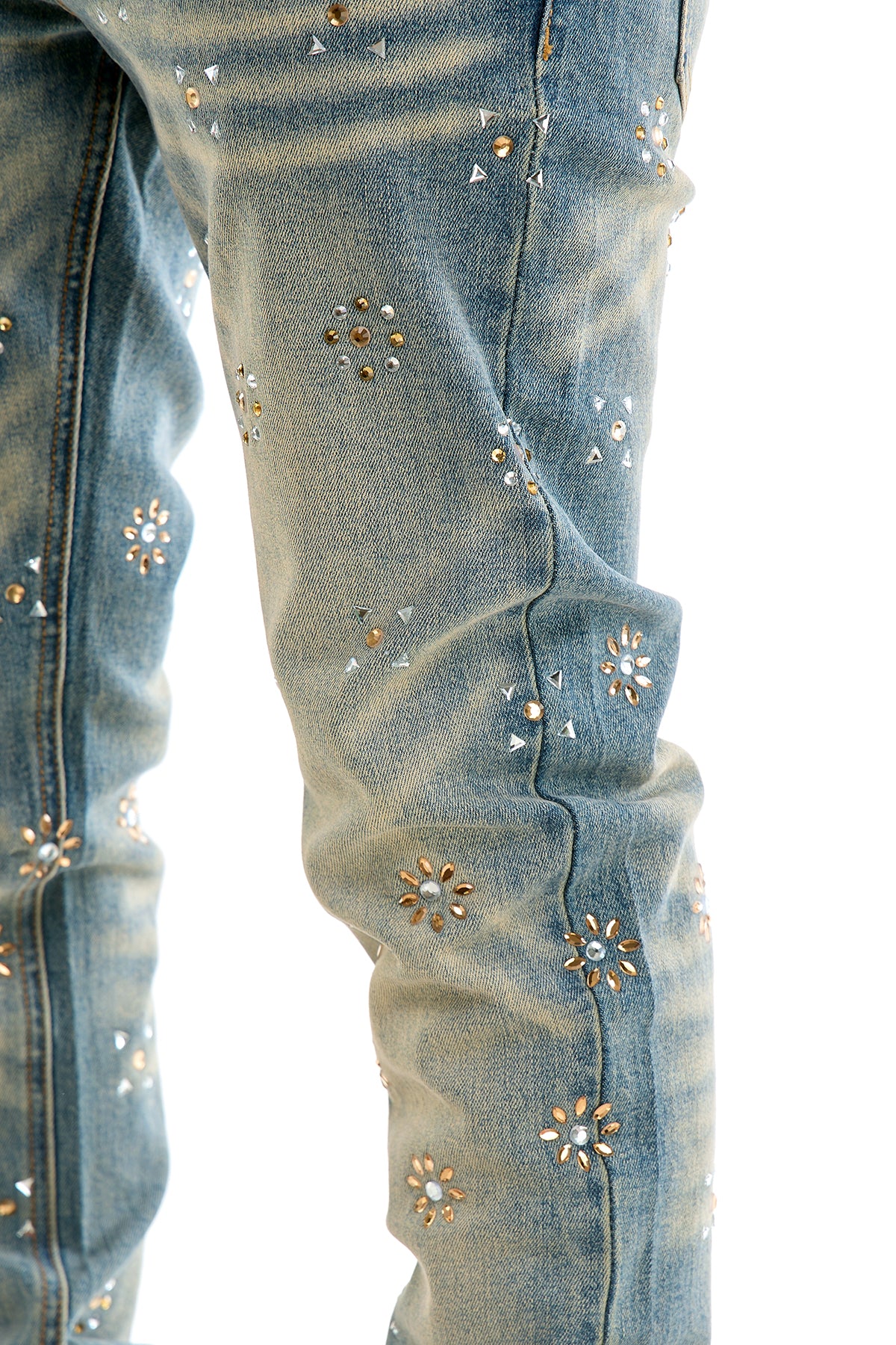 KND4987 Dk.Blue | KDNK Patterned Rhinestone Jeans