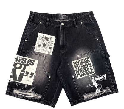 Mixed Emotion Black 'AI' Denim Shorts