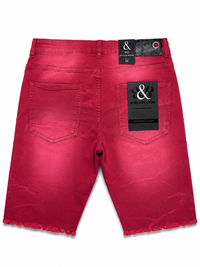 DP256R Red | Beat & Rhythm Faded Red Distressed Denim Shorts