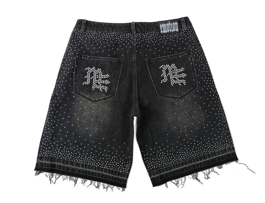 Mixed Emotion Black 'ME' Rhinestone Denim Shorts