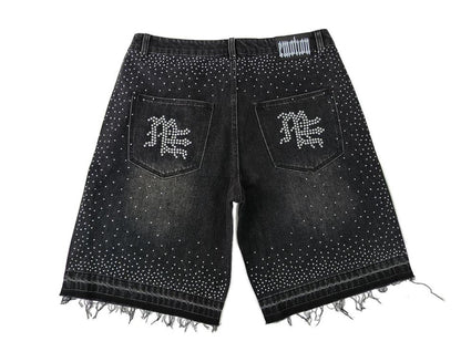 Mixed Emotion Black 'ME' Rhinestone Denim Shorts