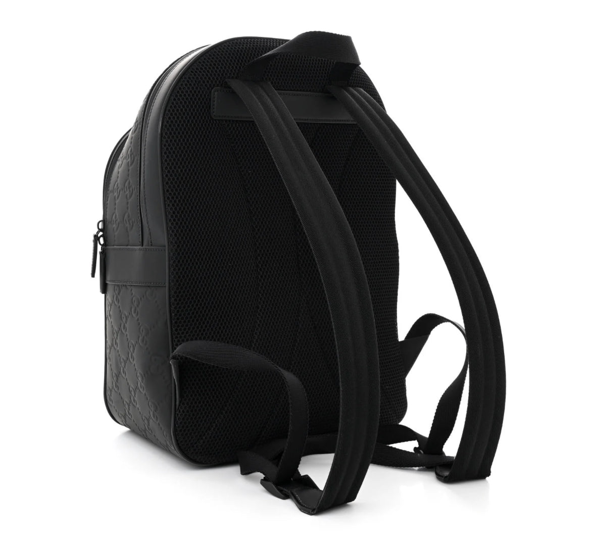 Gucci GG Rubber-Effect Leather Backpack (Black)