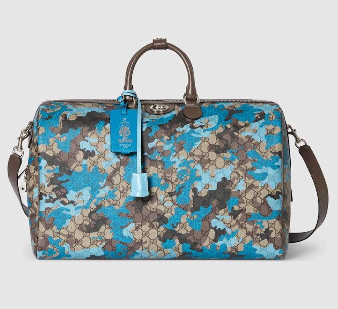 Gucci Blue GG Camouflage Print Holdall Duffle Bag