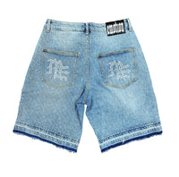 Mixed Emotion Blue 'ME' Rhinestone Denim Shorts