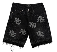 Mixed Emotion Black 'ME' Rhinestone Denim Shorts