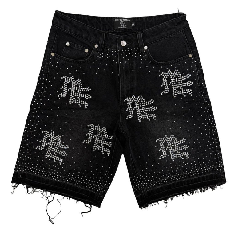 Mixed Emotion Black 'ME' Rhinestone Denim Shorts