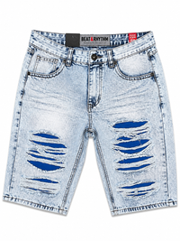 DP258 Ice Blue | Beat & Rhythm Blue-Backed Rip & Repair Denim Shorts