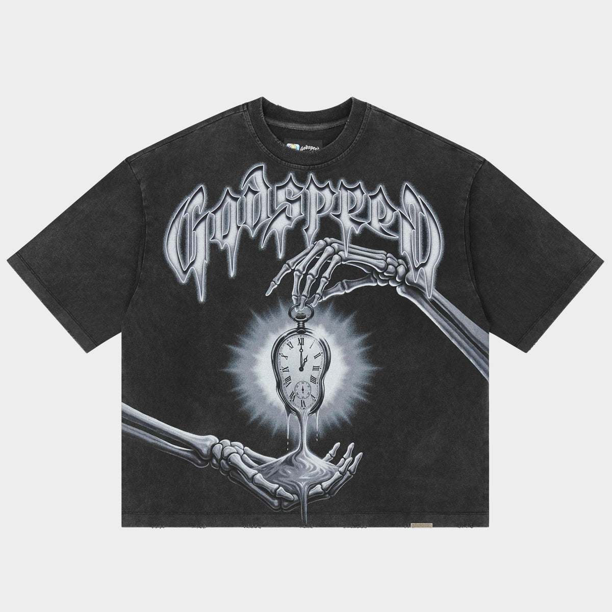 Borrowed Time Black Wash Godspeed Tee front