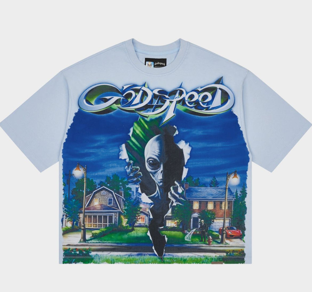 Godspeed Neighborhood Watch Rarity Tee in Ice Blue