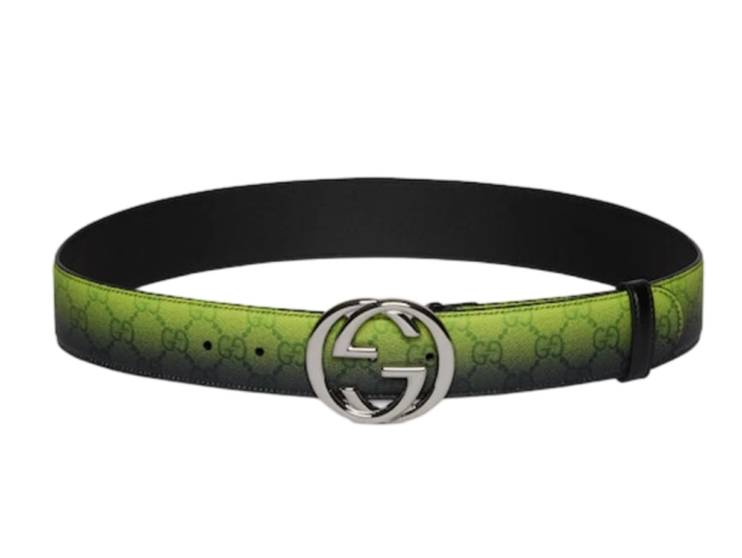 Gucci Chroma Belt with Interlocking G Buckle — Green Gradient GG — Style 774153 (8458)