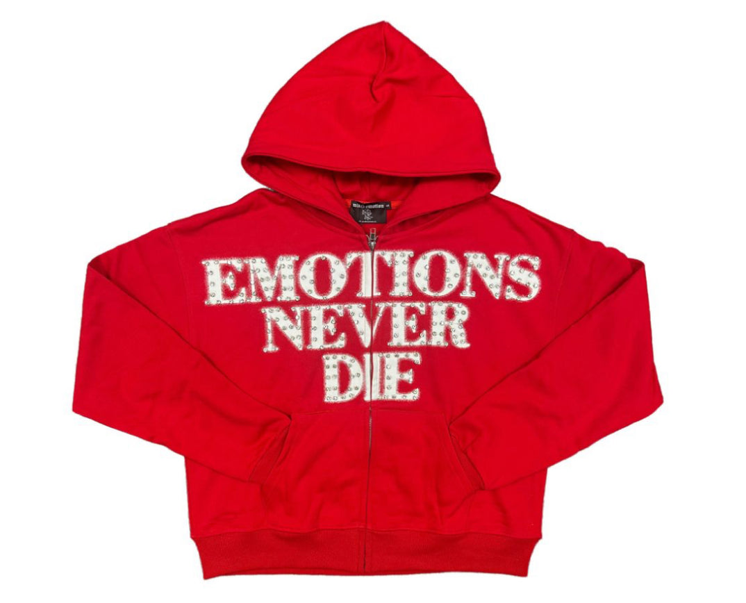 Mixed Emotion Red 'End' Rhinestone Hoodie