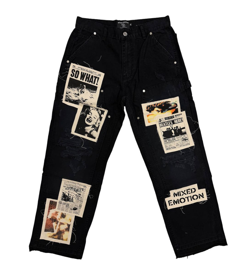 Mixed Emotion Black 'Newspaper' Carpenter Pants