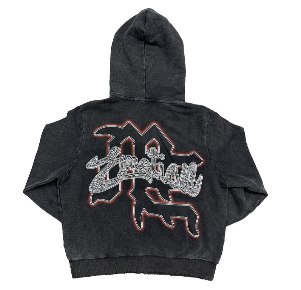Mixed Emotion Black 'Rhinestone' Acid Wash Hoodie