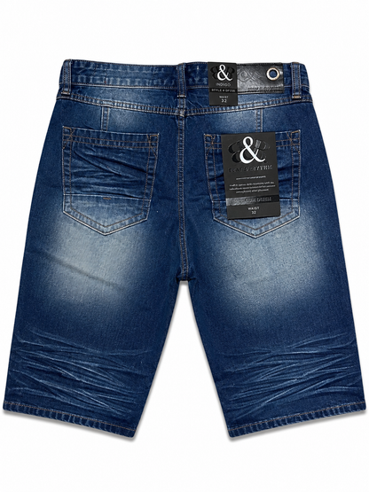 DP258 Indigo | Beat & Rhythm Blue-Backed Rip & Repair Denim Shorts