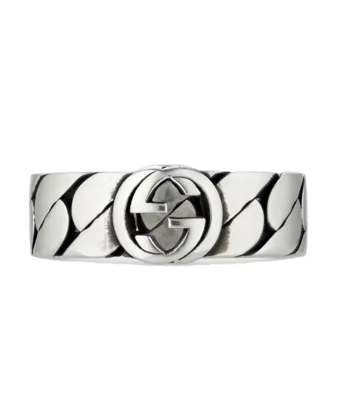 Gucci Interlocking G Ring — Sterling Silver Chain Band — Style 661515 (Size 10)