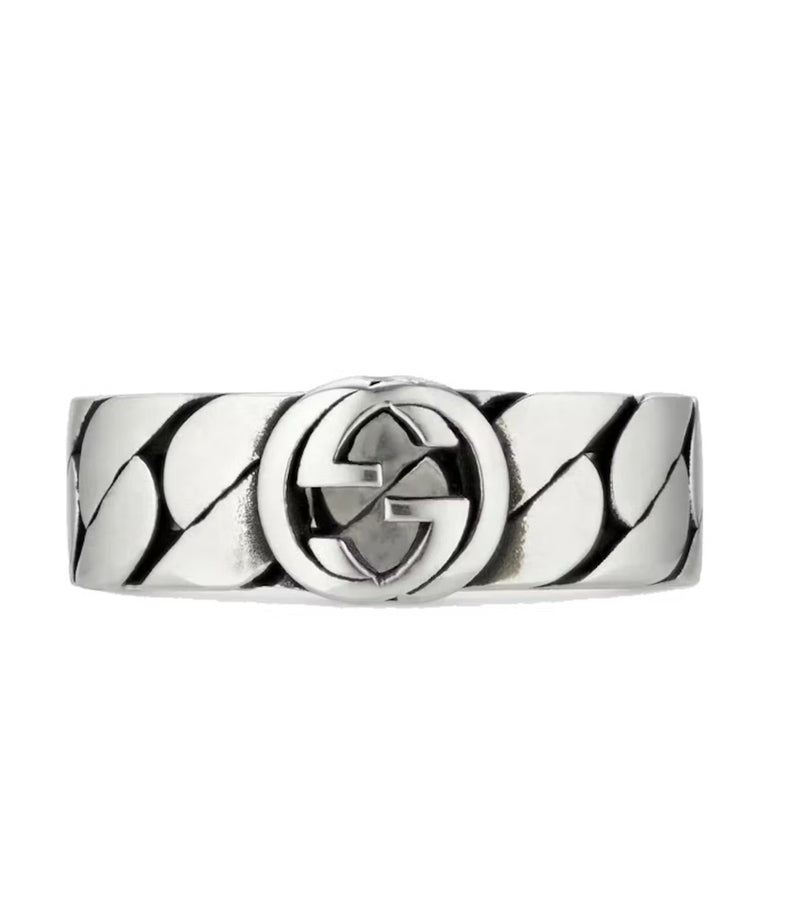 Gucci Interlocking G Ring — Sterling Silver Chain Band — Style 661515 (Size 10)