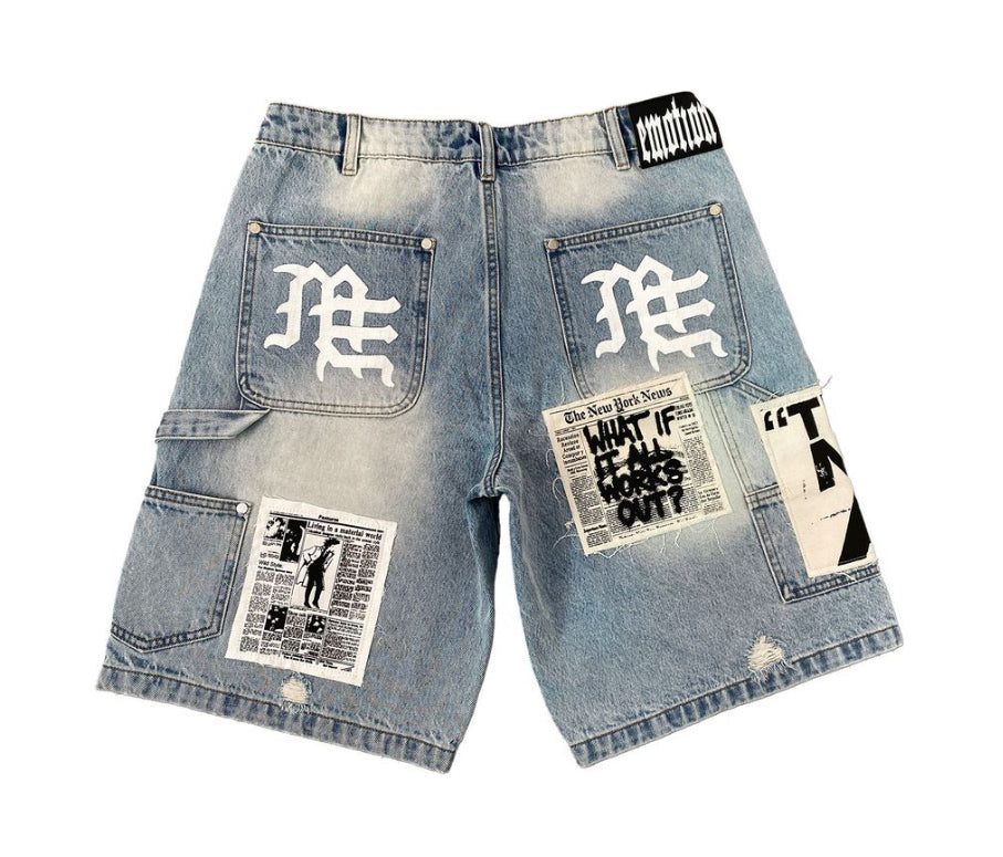 Mixed Emotion Blue 'AI' Denim Shorts