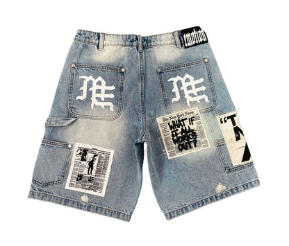 Mixed Emotion Blue 'AI' Denim Shorts