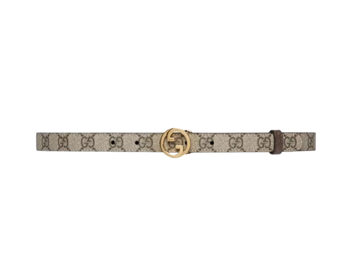Gucci Blondie Thin Belt — Beige/Ebony GG Canvas, Interlocking G Buckle — Style 723073 (8367)