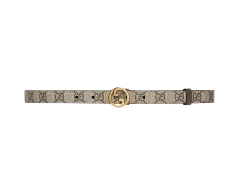 Gucci Blondie Thin Belt — Beige/Ebony GG Canvas, Interlocking G Buckle — Style 723073 (8367)