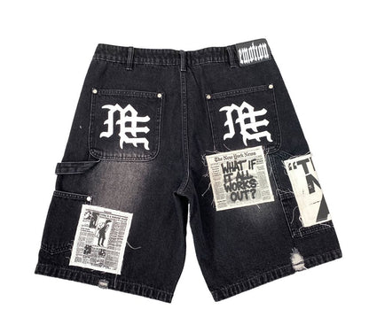 Mixed Emotion Black 'AI' Denim Shorts