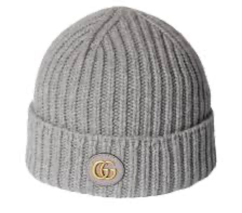 Gucci Double G Wool & Cashmere Beanie — Grey — Style 7645943 (Sizes M & L)