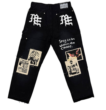 Mixed Emotion Black 'Newspaper' Carpenter Pants