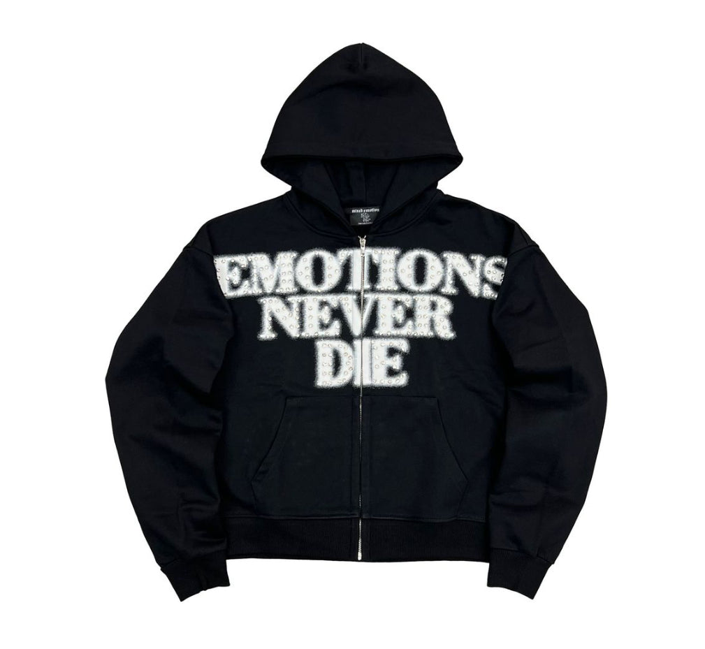 Mixed Emotion Black 'End' Rhinestone Hoodie