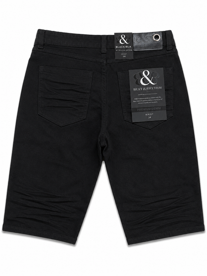 DP258 Black | Beat & Rhythm Gold-Backed Rip & Repair Denim Shorts