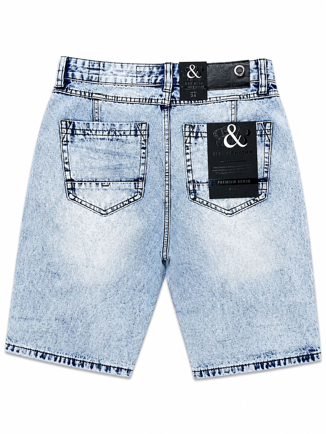 DP258 Ice Blue | Beat & Rhythm Blue-Backed Rip & Repair Denim Shorts