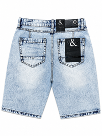 DP258 Ice Blue | Beat & Rhythm Blue-Backed Rip & Repair Denim Shorts