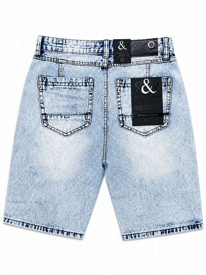 DP258 Ice Blue | Beat & Rhythm Blue-Backed Rip & Repair Denim Shorts