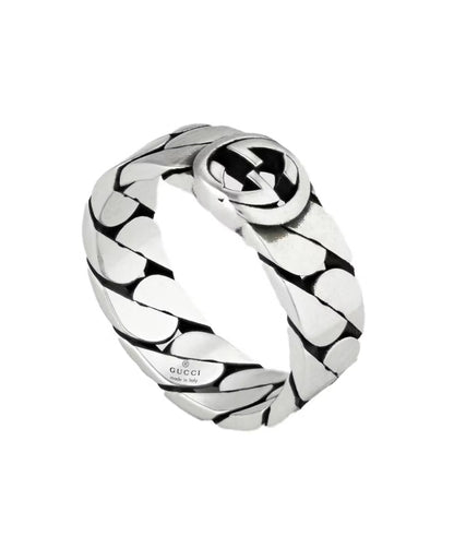 Gucci Interlocking G Ring — Sterling Silver Chain Band — Style 661515 (Size 10)