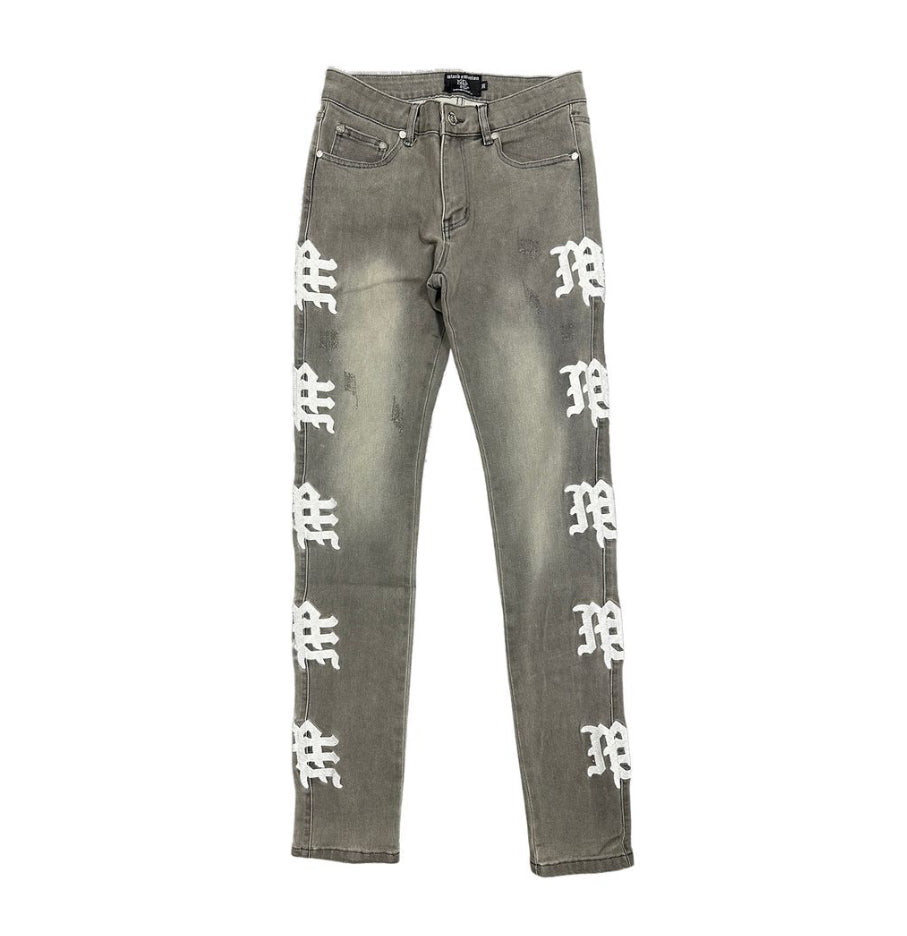 Mixed Emotion 'Ash' Grey Monogram Denim