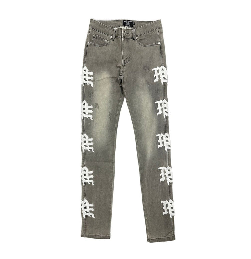 Mixed Emotion 'Ash' Grey Monogram Denim