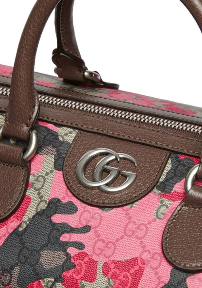 Gucci Pink GG Camouflage Print Medium Holdall Duffle Bag