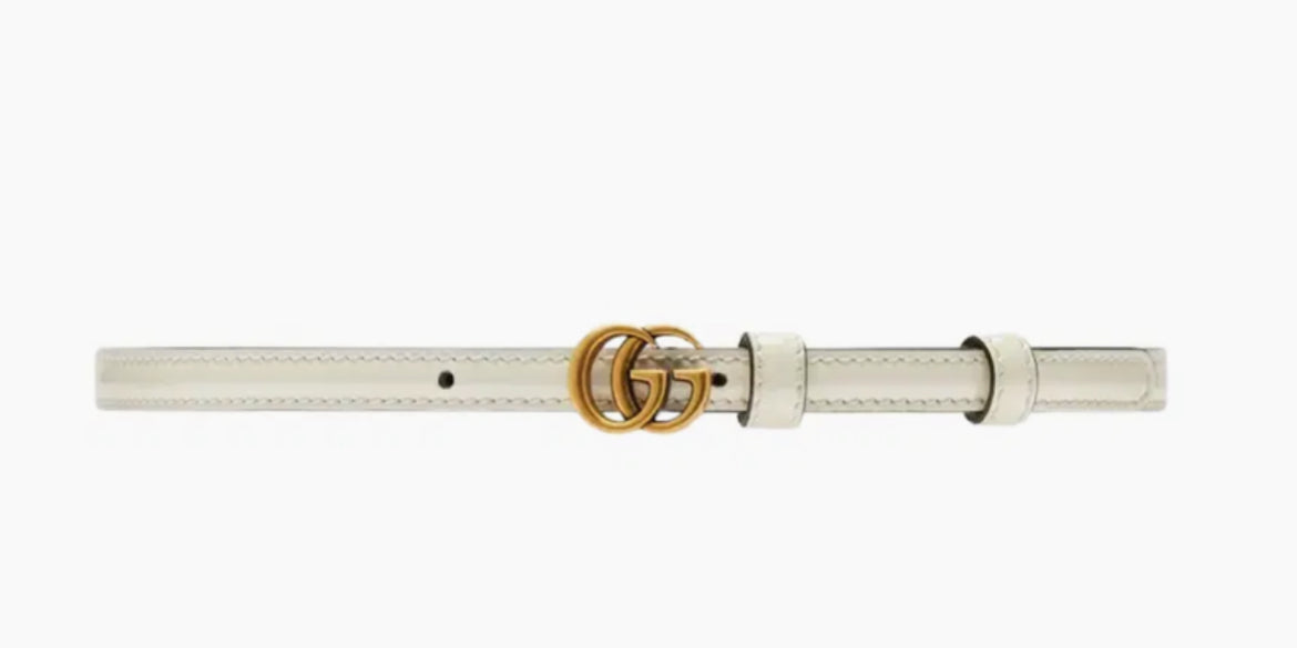 Gucci Double G Thin Belt — White Patent Leather — Style 7073271 (9022)