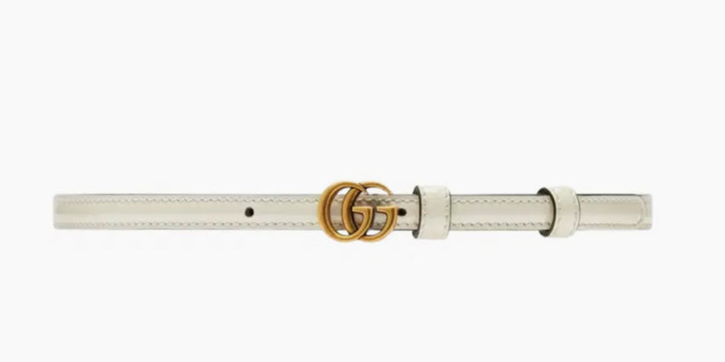 Gucci Double G Thin Belt — White Patent Leather — Style 7073271 (9022)