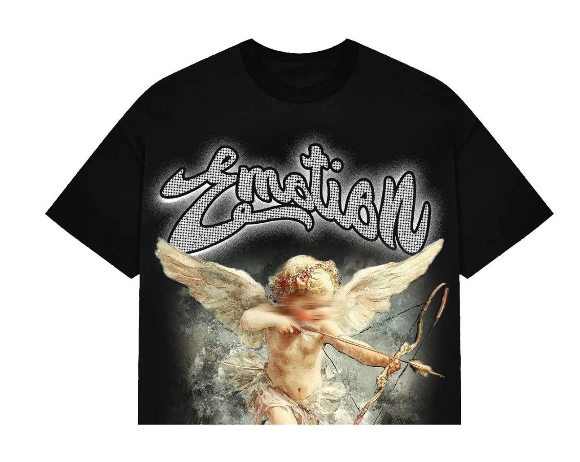Mixed Emotion Black Rhinestone Cropped Cupid Tee
