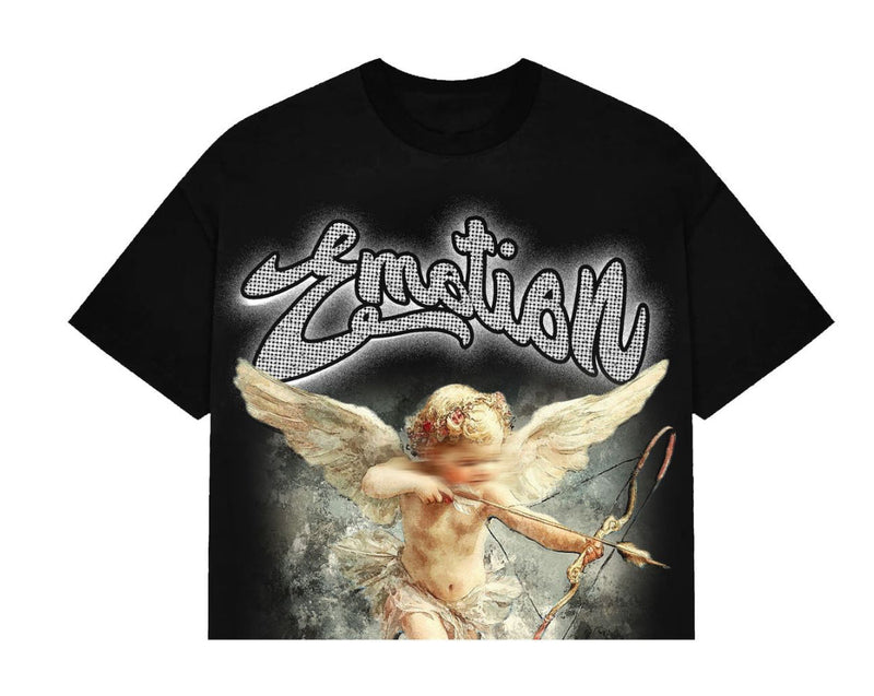 Mixed Emotion Black Rhinestone Cropped Cupid Tee