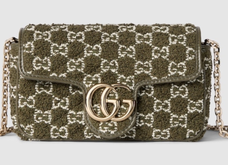 Gucci GG Marmont Mini Bouclé Chain Shoulder Bag – Dark Green