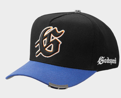 Godspeed Insignia Snapback Hat in Blue/Orange with 3D embroidered G logo