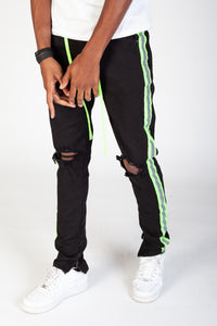 KNB3160 Black/Lime | KDNK Reflective Tape Ripped Skinny Jeans