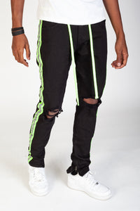 KNB3160 Black/Lime | KDNK Reflective Tape Ripped Skinny Jeans